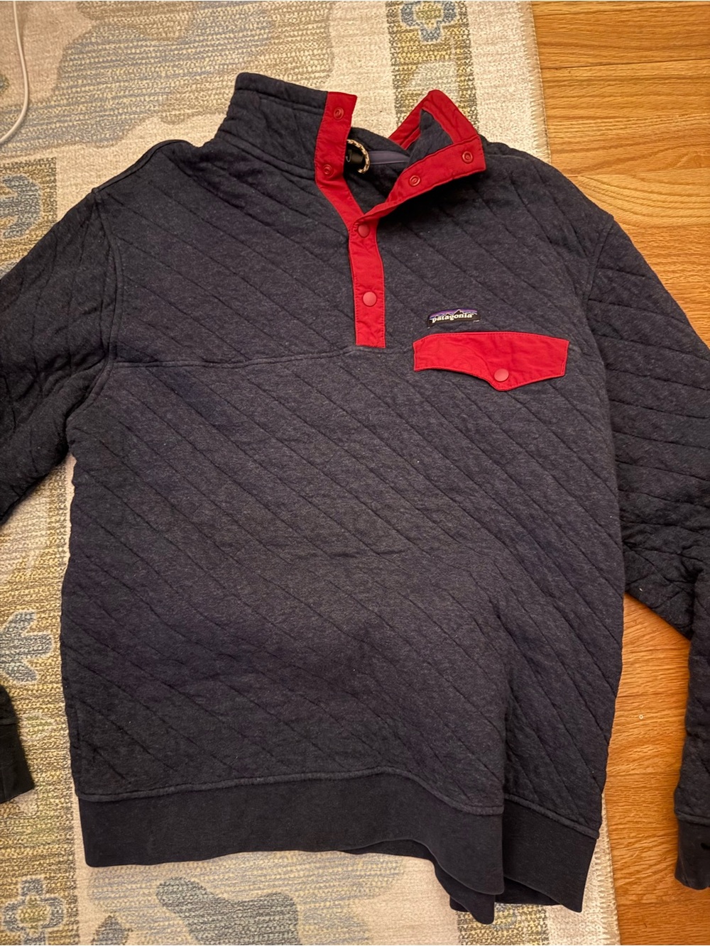 Patagonia Navy Quilted Pullover with Red Trim